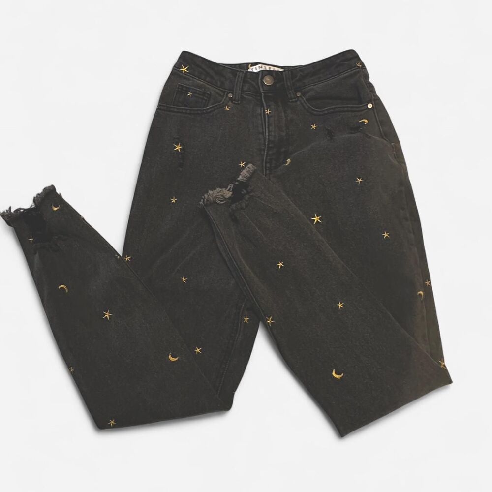 Tinseltown Women's Black Star And Moon Distressed Jeans